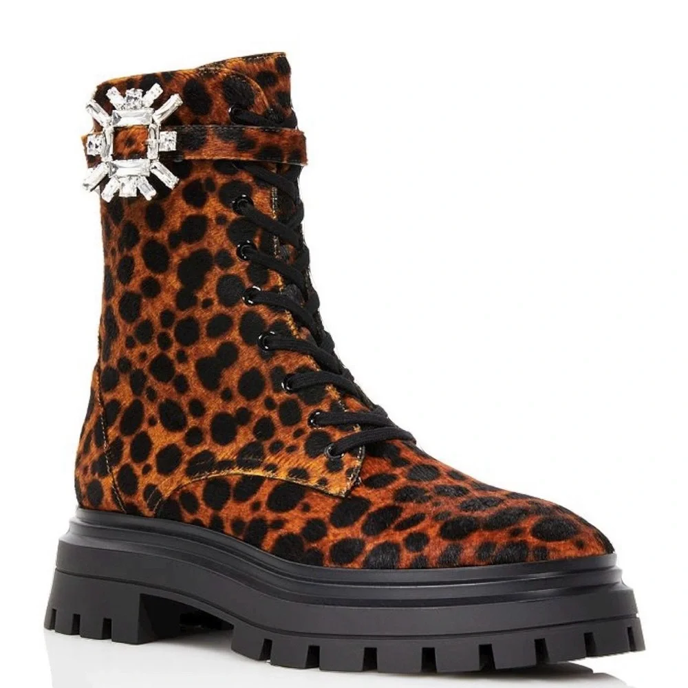 Stuart Weitzman Women's Crystal Nova Buckle Bedford Combat Boots NEW W/O TAGS - Picture 1 of 6